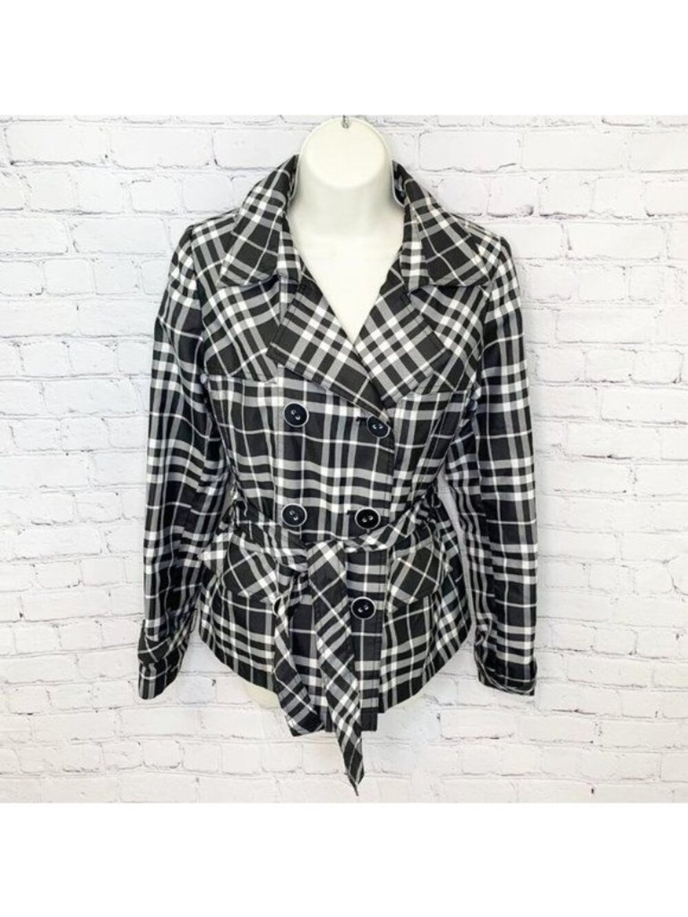 GIACCA BLACK & WHITE PLAID DOUBLE BREASTED RAINCOAT JACKET - SMALL